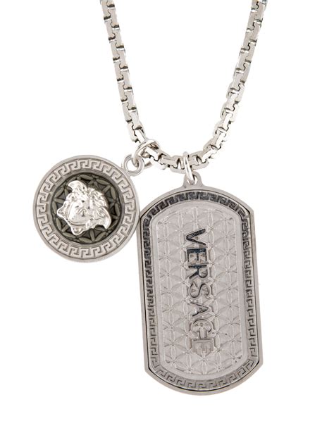 Versace Collection Medusa Head Dog Tag Necklace .